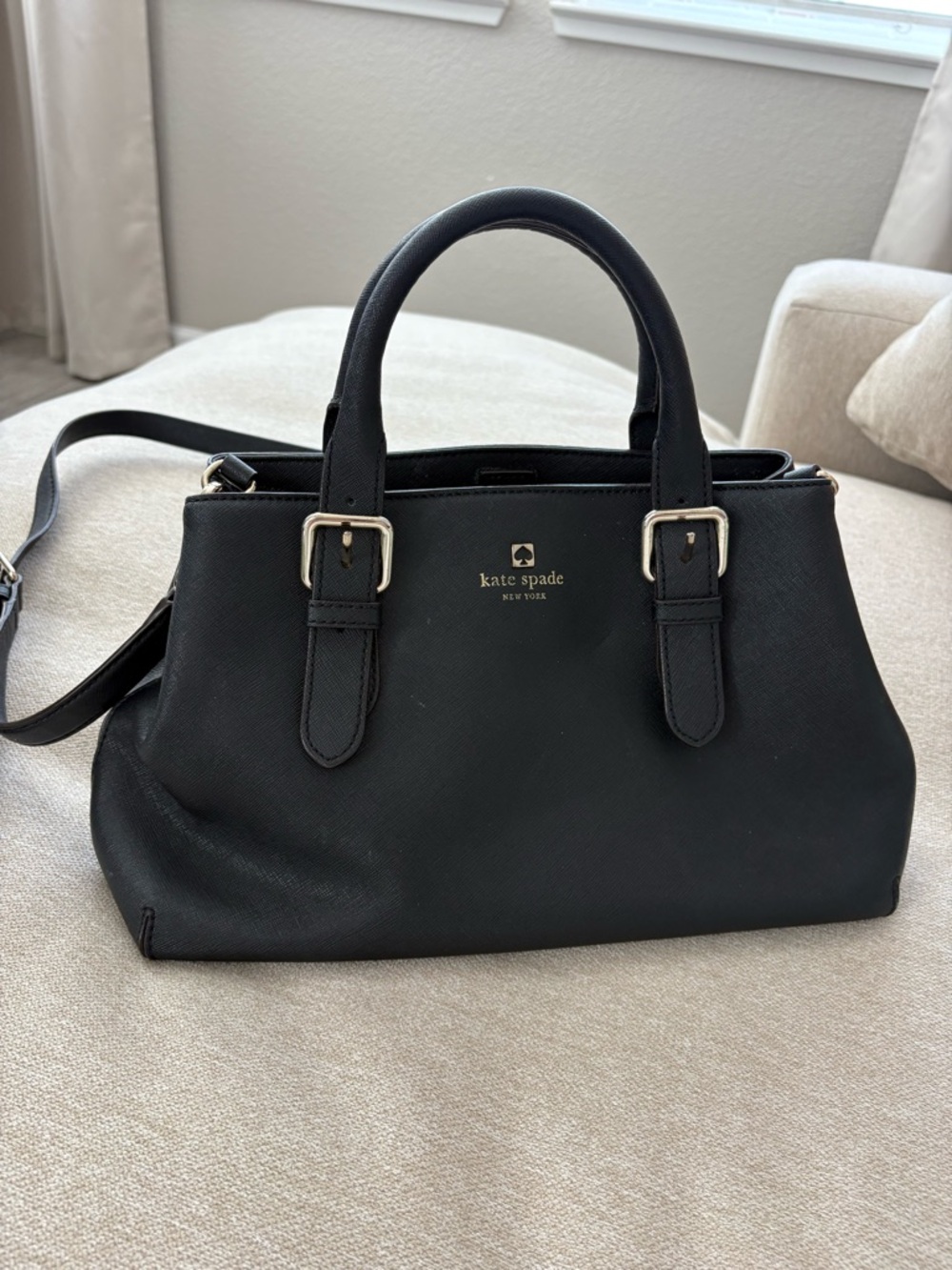 kate spade Black Leather Satchel with Gold Hardware
